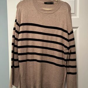 Zesica Tan and Black Striped Crewneck Sweater